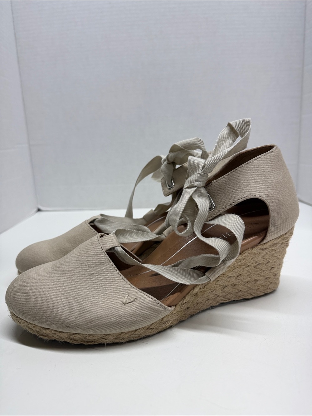 Vionic Kaitlyn Wedges High Heel Comfort Orthotic Sandal Shoes Lace Up Beige 9